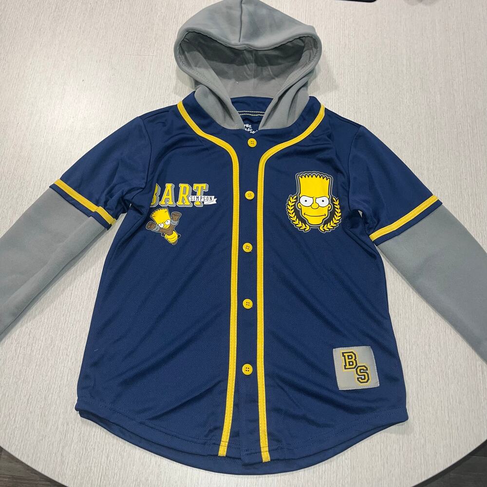 The Simpsons Bart Simpson Hooded Baseball Jersey Shirt – Navy/Yellow Youth 14/16